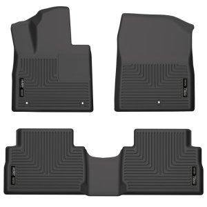 Hyundai Santa Fe Floor Liners - Front + Rear - Husky Liners - WeatherBeater - Black - `21-`22